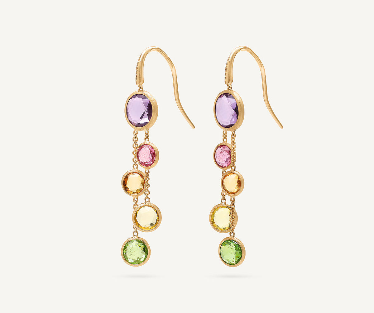 18K Yellow Gold Gemstone 2 Strand Earrings