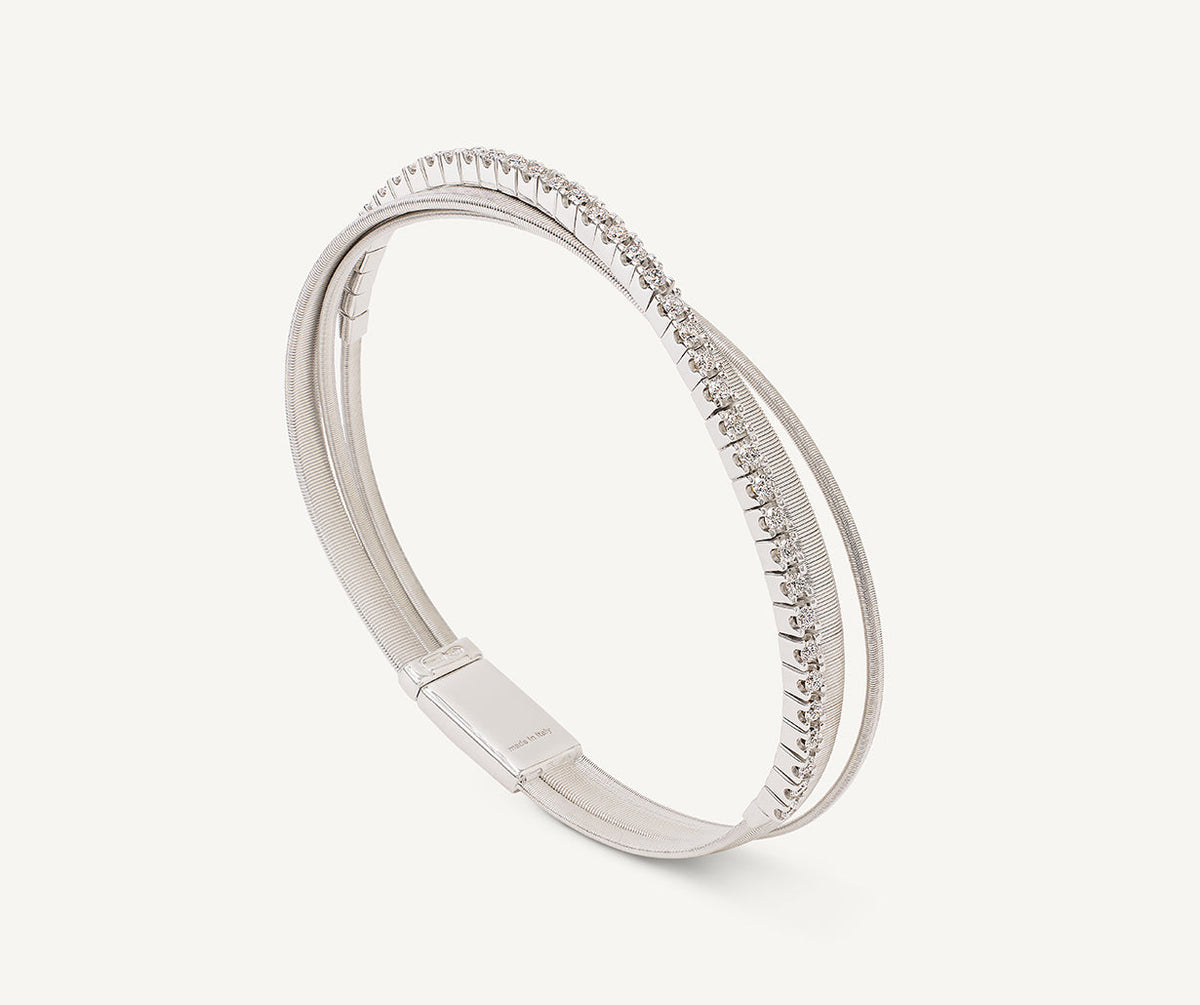 18K White Gold 3-Strand Coil Bracelet With Diamonds