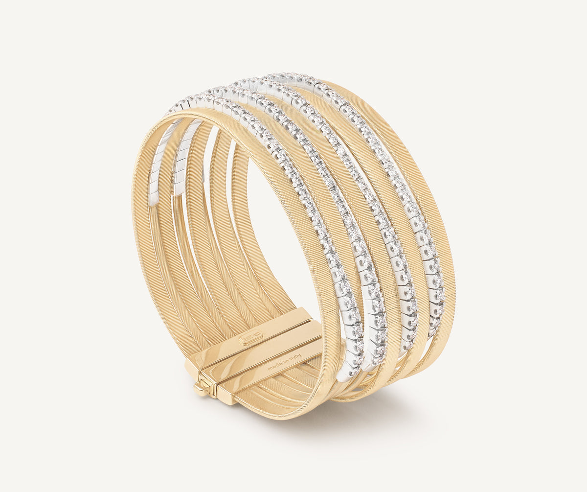 18K Yellow Gold 9-Strand Bracelet with Diamond Pavé Bands | Masai
