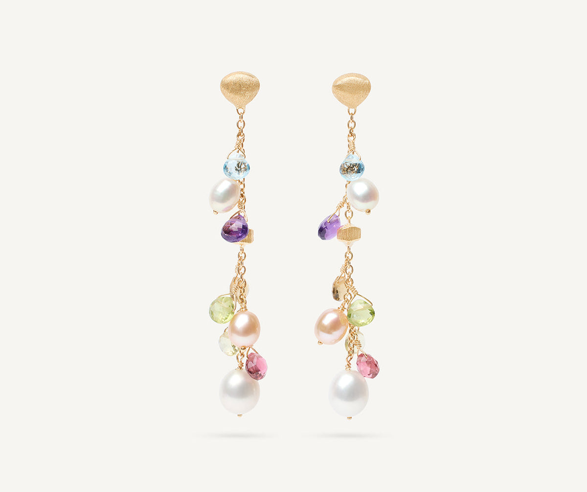 18K Yellow Gold Gemstone Earrings with Freshwater Pearls | Marco