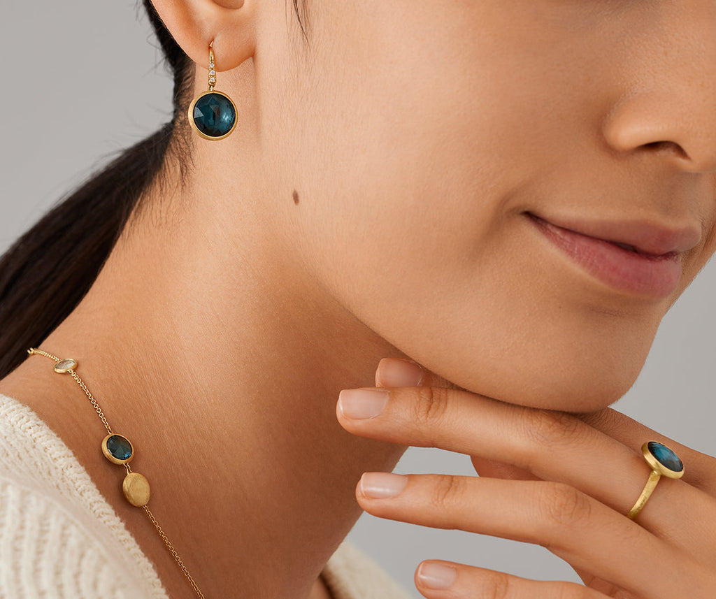 18K Yellow Gold London Blue Topaz Drop Earrings with Diamonds OB1739-AB_TPL01_Y_02