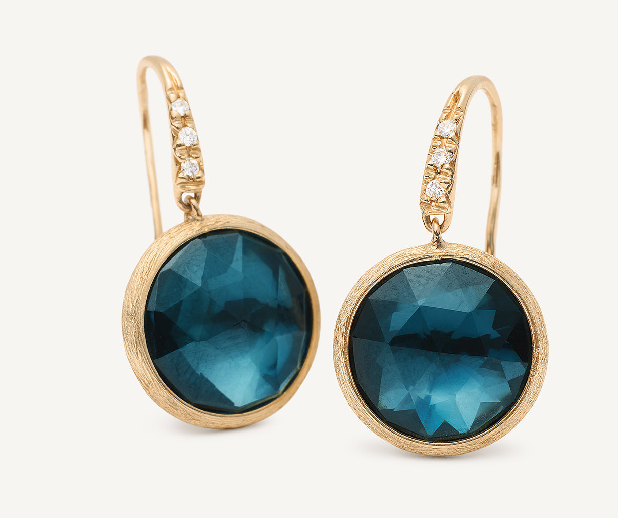 18K Yellow Gold London Blue Topaz Drop Earrings with
