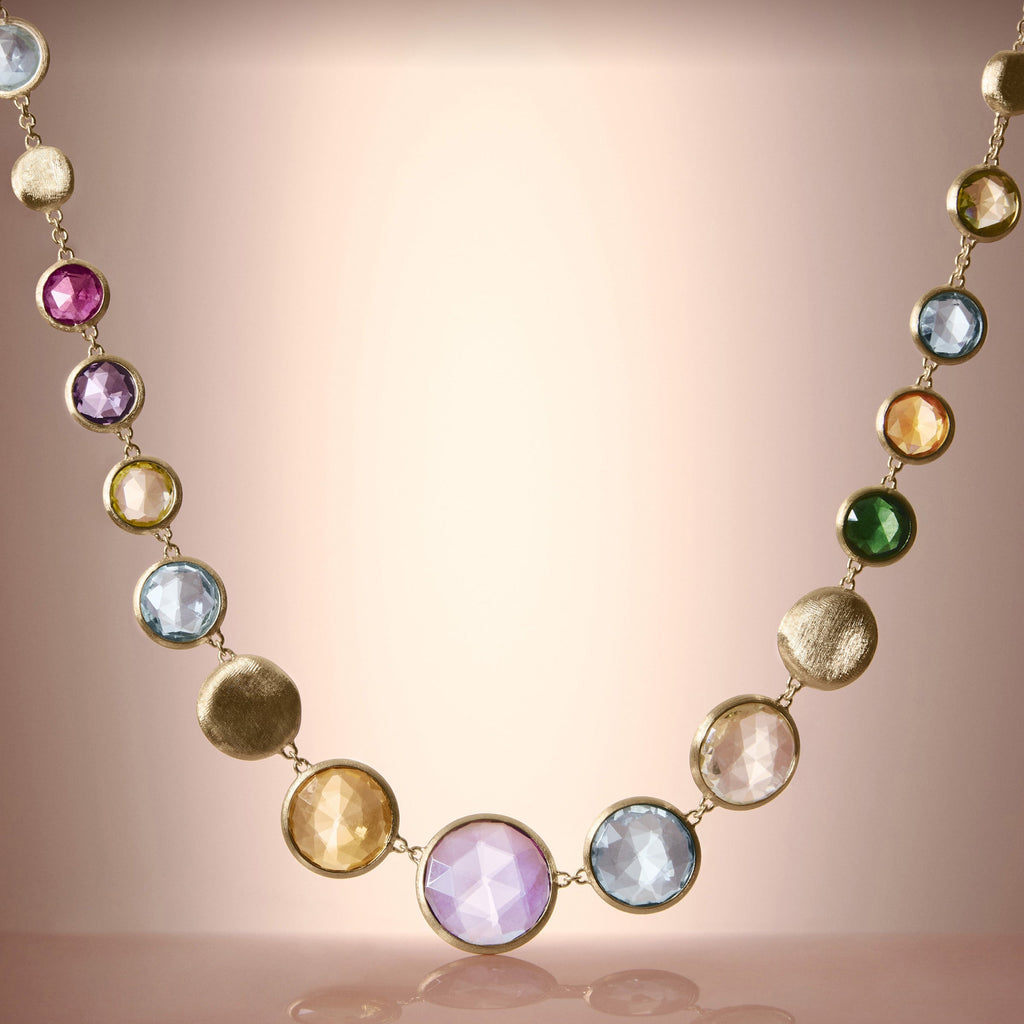 18K Yellow Gold Gemstone Necklace, 17.25