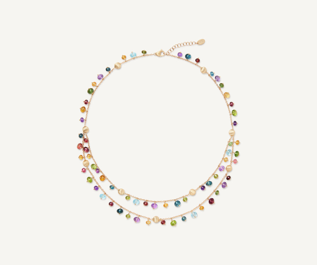 AFRICA 18K Yellow Gold 2-Strand Mixed Gemstone Necklace CB2785_MIX02_Y_02