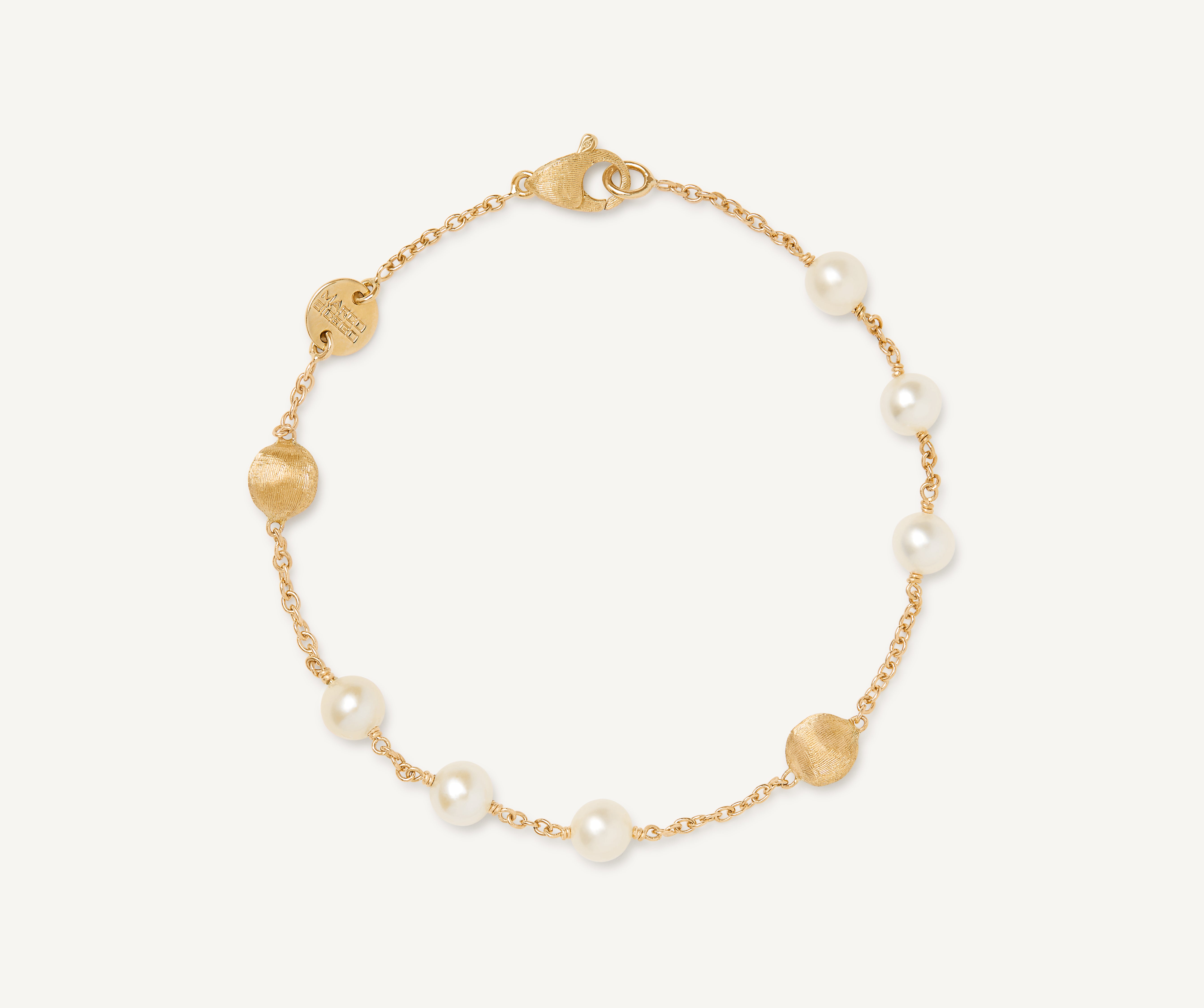 18K Yellow Gold Bracelet with Pearls, 7.25