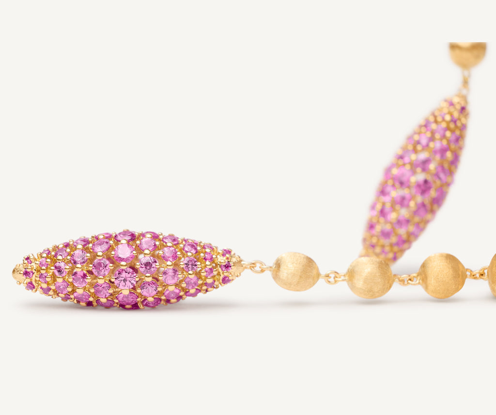 AFRICA 18K Yellow Gold Chandelier Earrings with Pink Sapphire Pavé