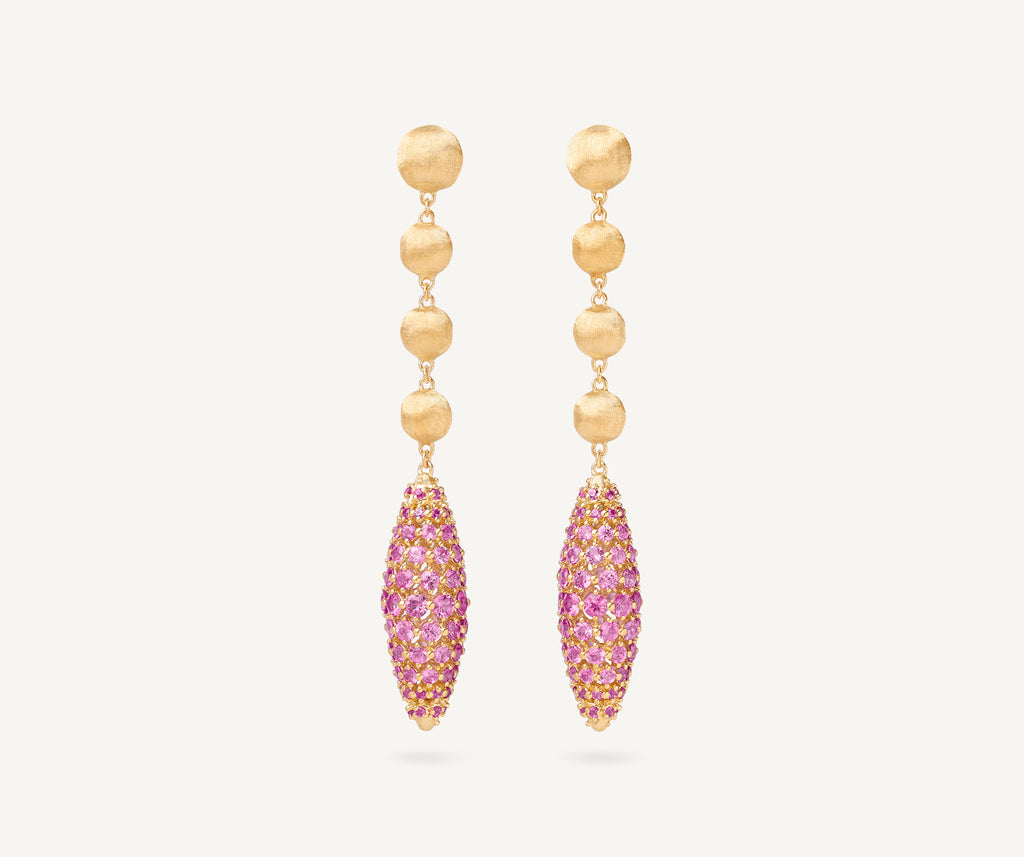 AFRICA 18K Yellow Gold Chandelier Earrings with Pink Sapphire Pavé