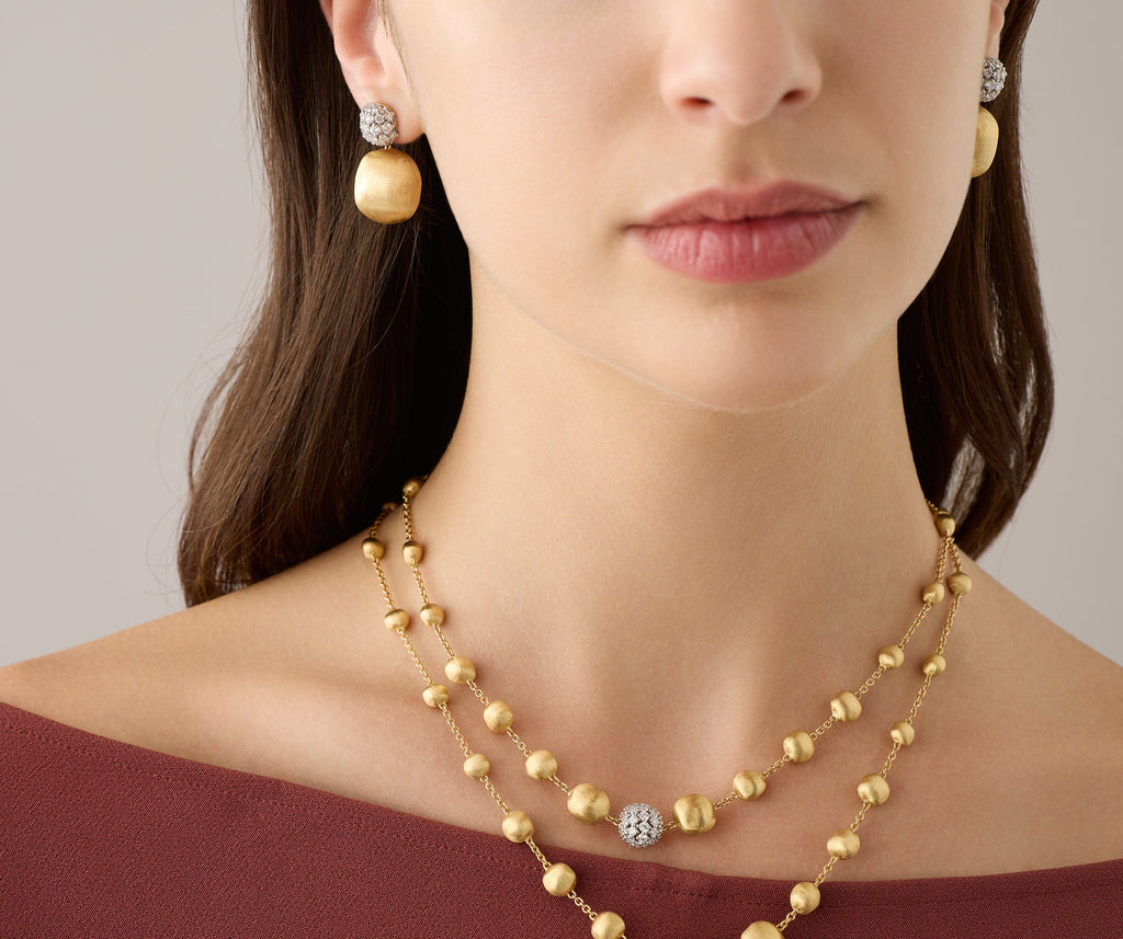 AFRICA 18K Yellow Gold Drop Earrings with Diamond Pavé OB1898_B2_YW_Q6