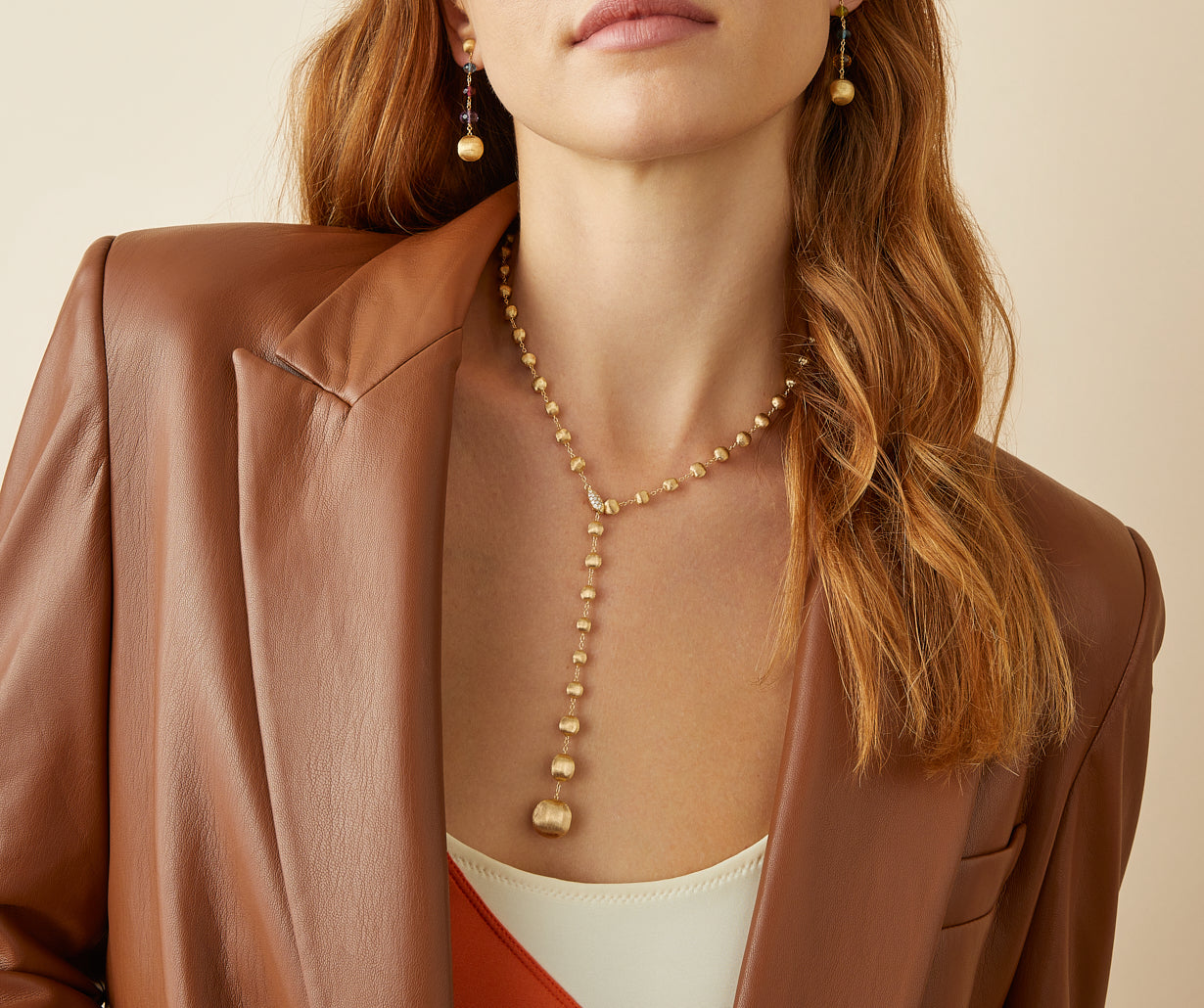 18K Yellow Gold Lariat Necklace with Diamond Pavé Clasp – Marco Bicego