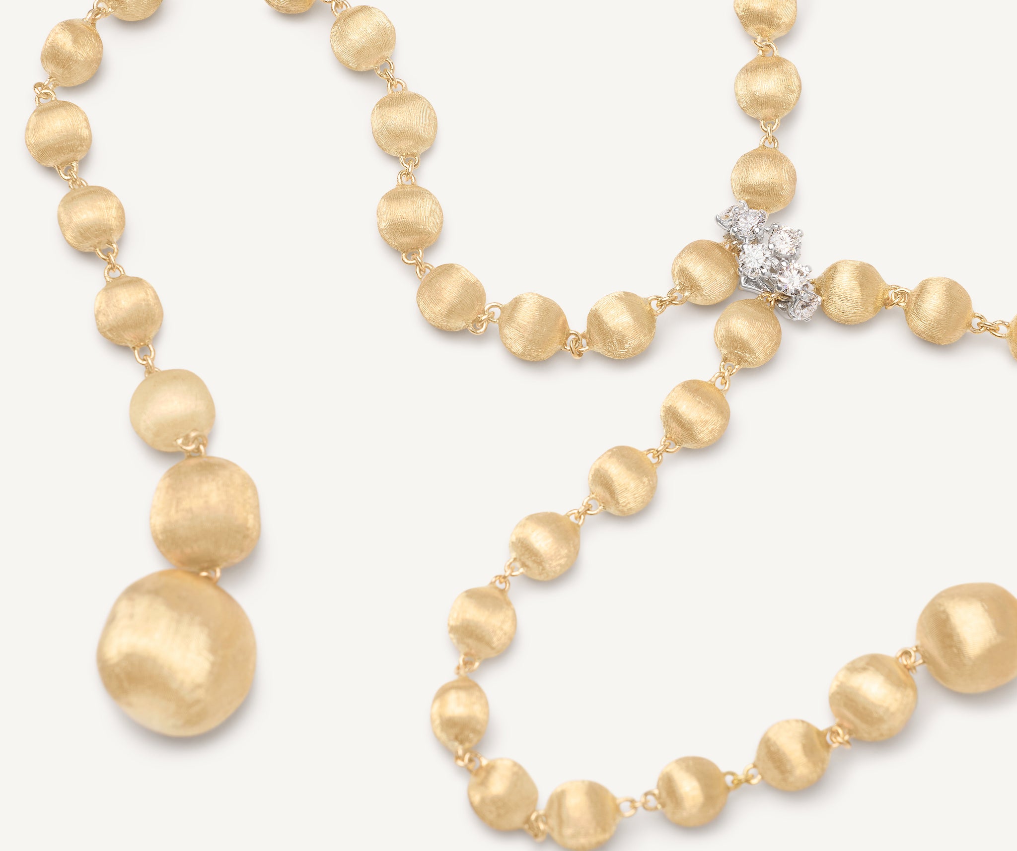 18K Yellow Gold Bead Double Lariat with Diamonds, 17.25
