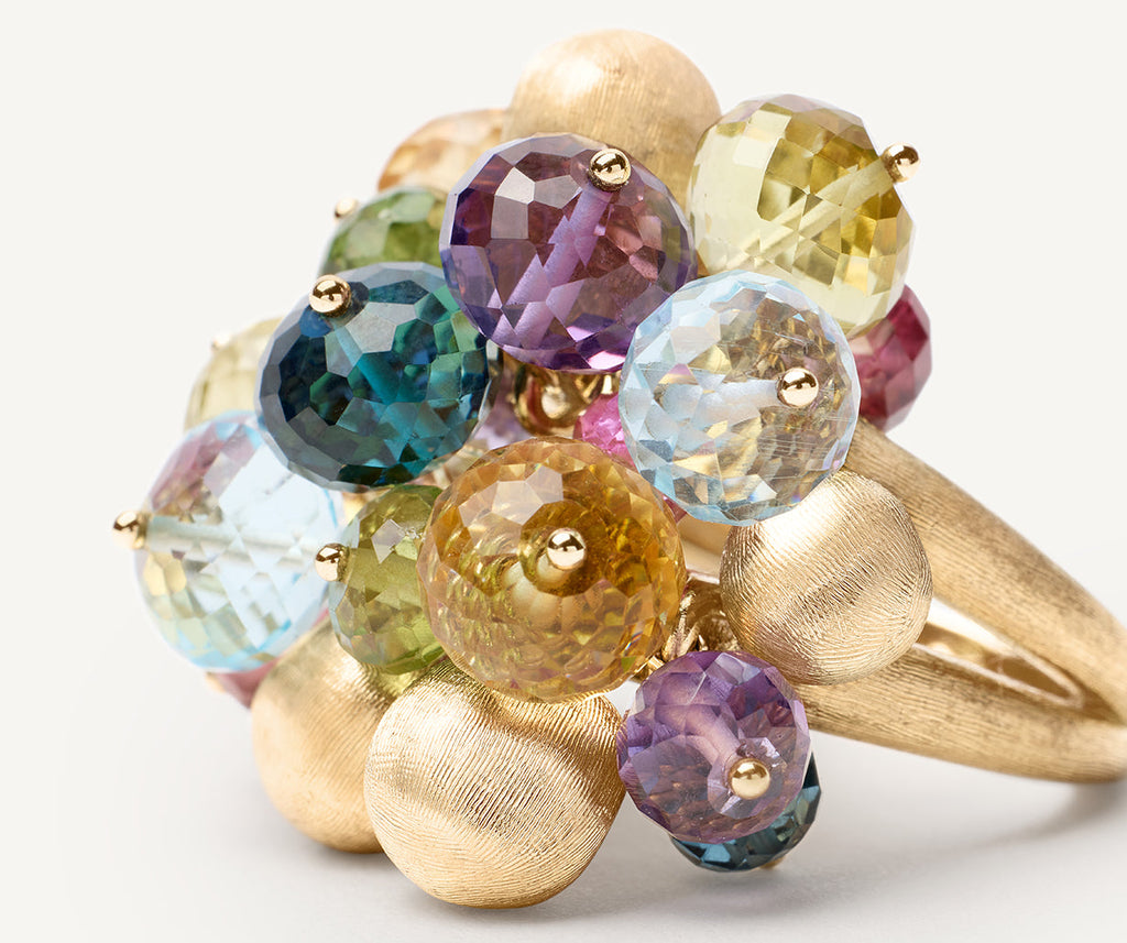 AFRICA 18K Yellow Gold Mixed Gemstone Large Cocktail Ring