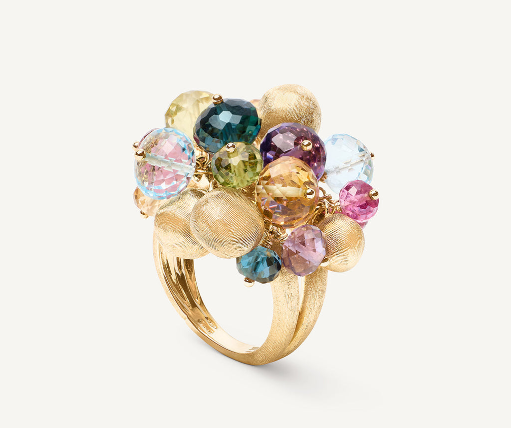 AFRICA 18K Yellow Gold Mixed Gemstone Large Cocktail Ring