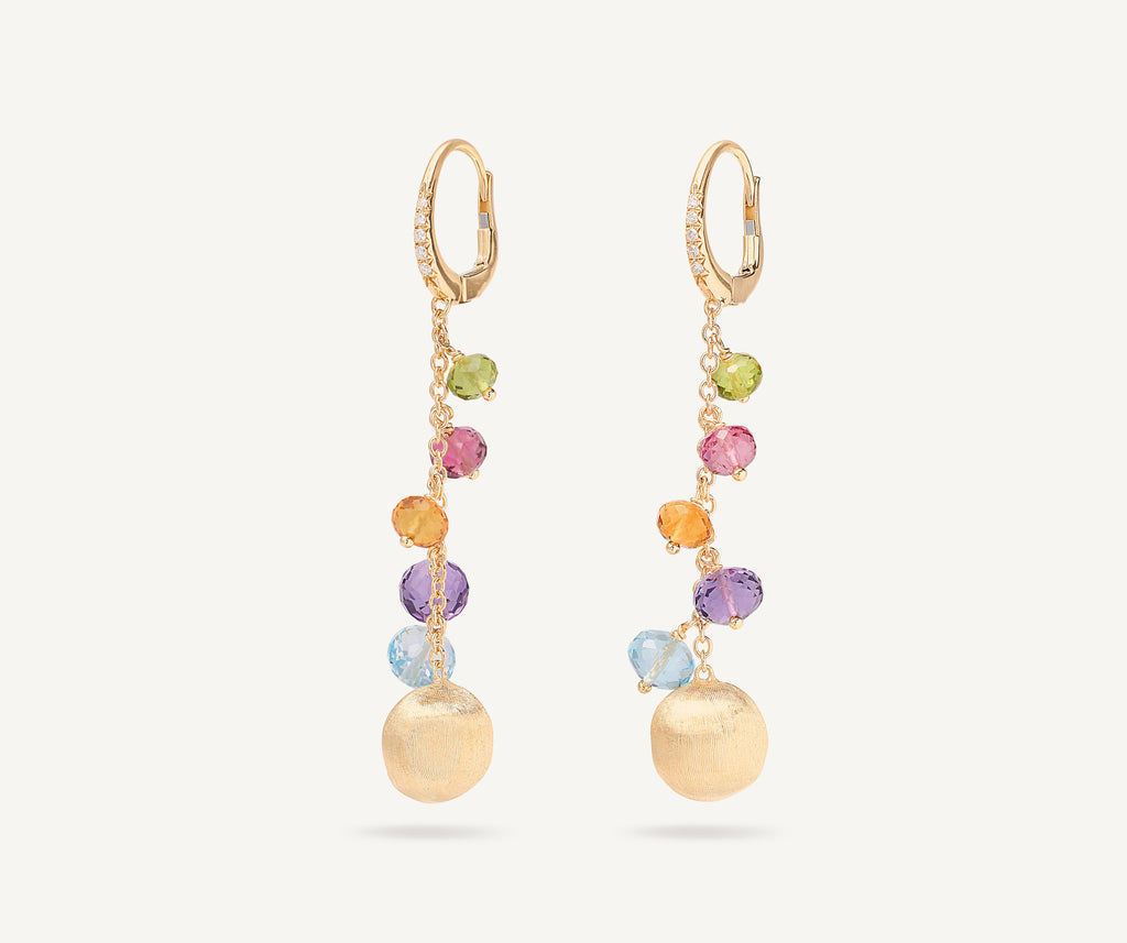 AFRICA 18K Yellow Gold Mixed Gemstone Long Drop Earrings with Diamond Pavé Clip OB1861-MB_MIX02_Y_02