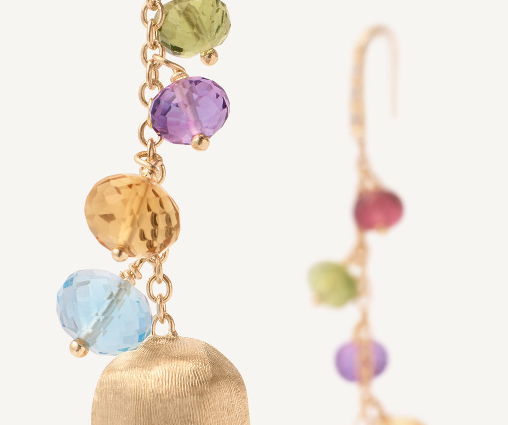 AFRICA 18K Yellow Gold Mixed Gemstone Long Drop Earrings with Diamond Pavé Hook OB1861-AB_MIX02_Y_02