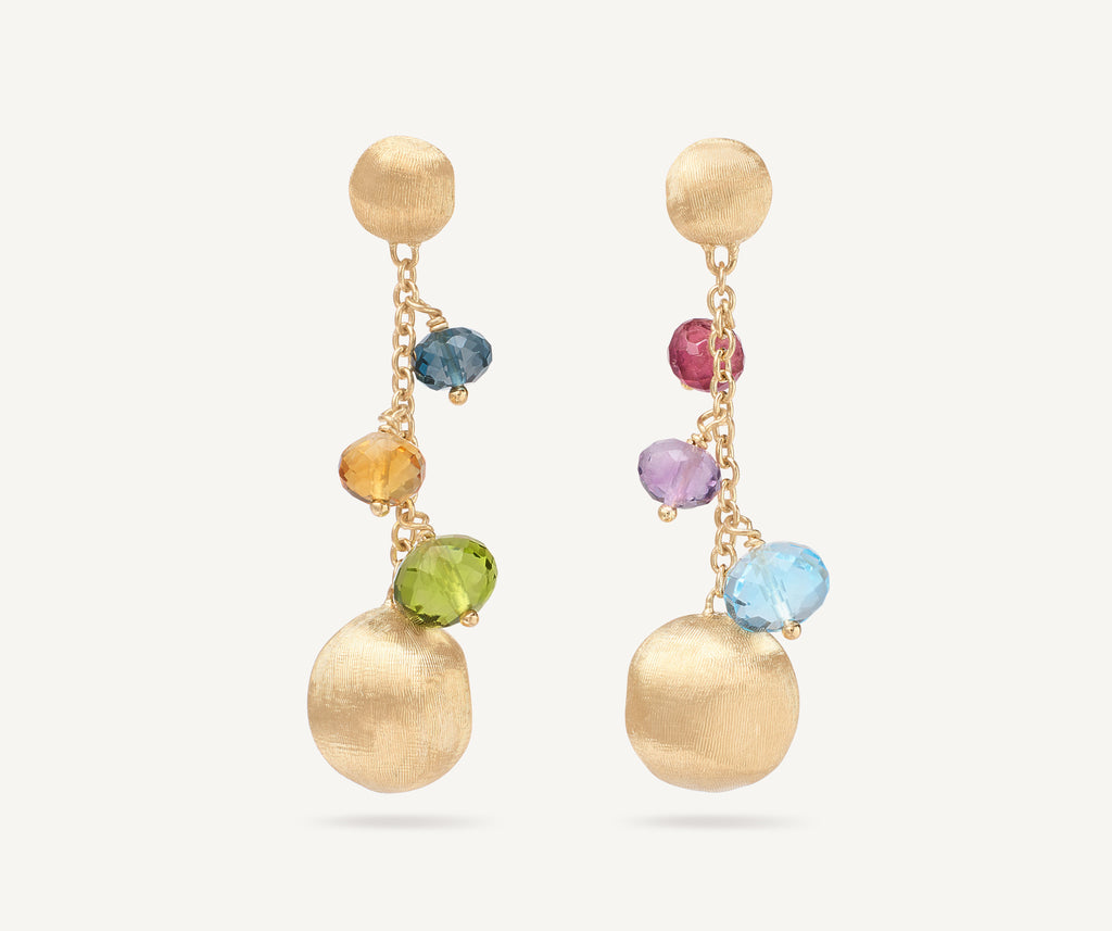 AFRICA 18K Yellow Gold Mixed Gemstone Short Drop Earrings OB1860_MIX02_Y_02