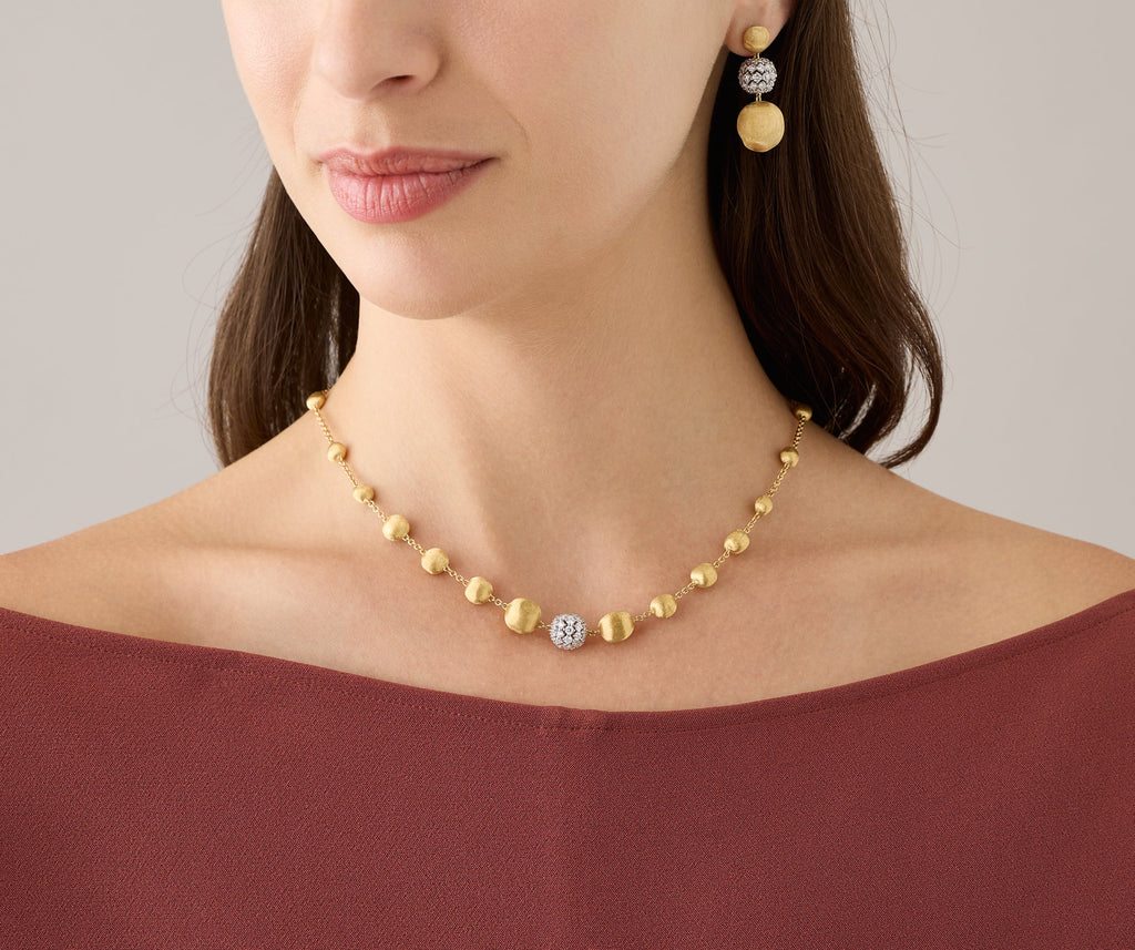 AFRICA 18K Yellow Gold Necklace with Graduated Beads CB2899_B2_YW_Q6