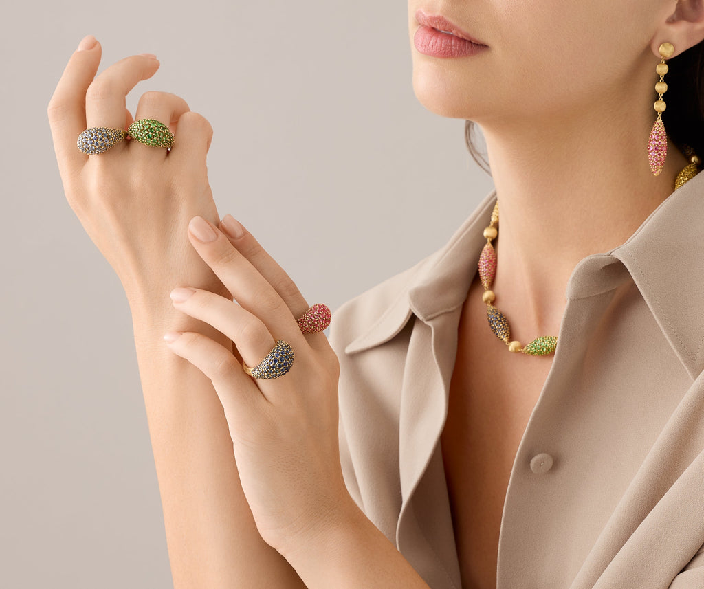 AFRICA 18K Yellow Gold Ring with Pink Sapphire Pavé AB659_ZR01_Y_02