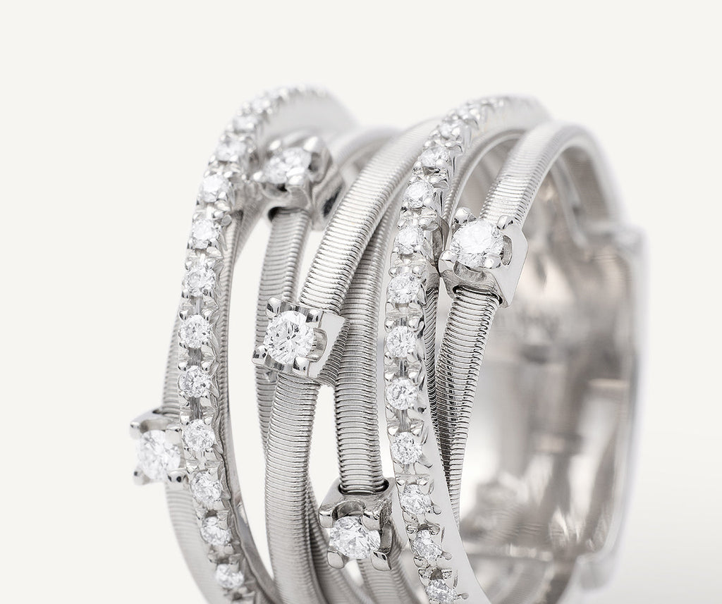 GOA 18K White Gold 7-Strand Ring With Diamonds