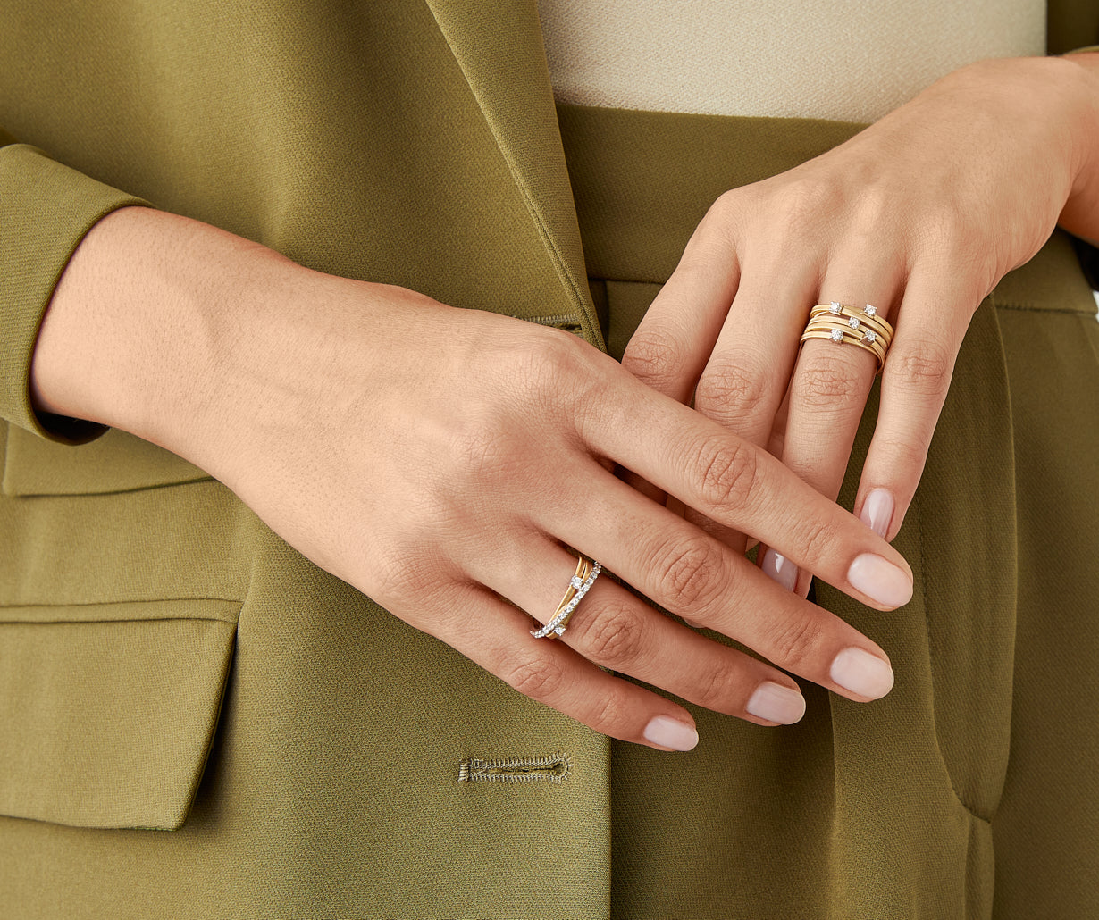 18K Yellow Gold 3-Strand Ring with Diamonds – Marco Bicego