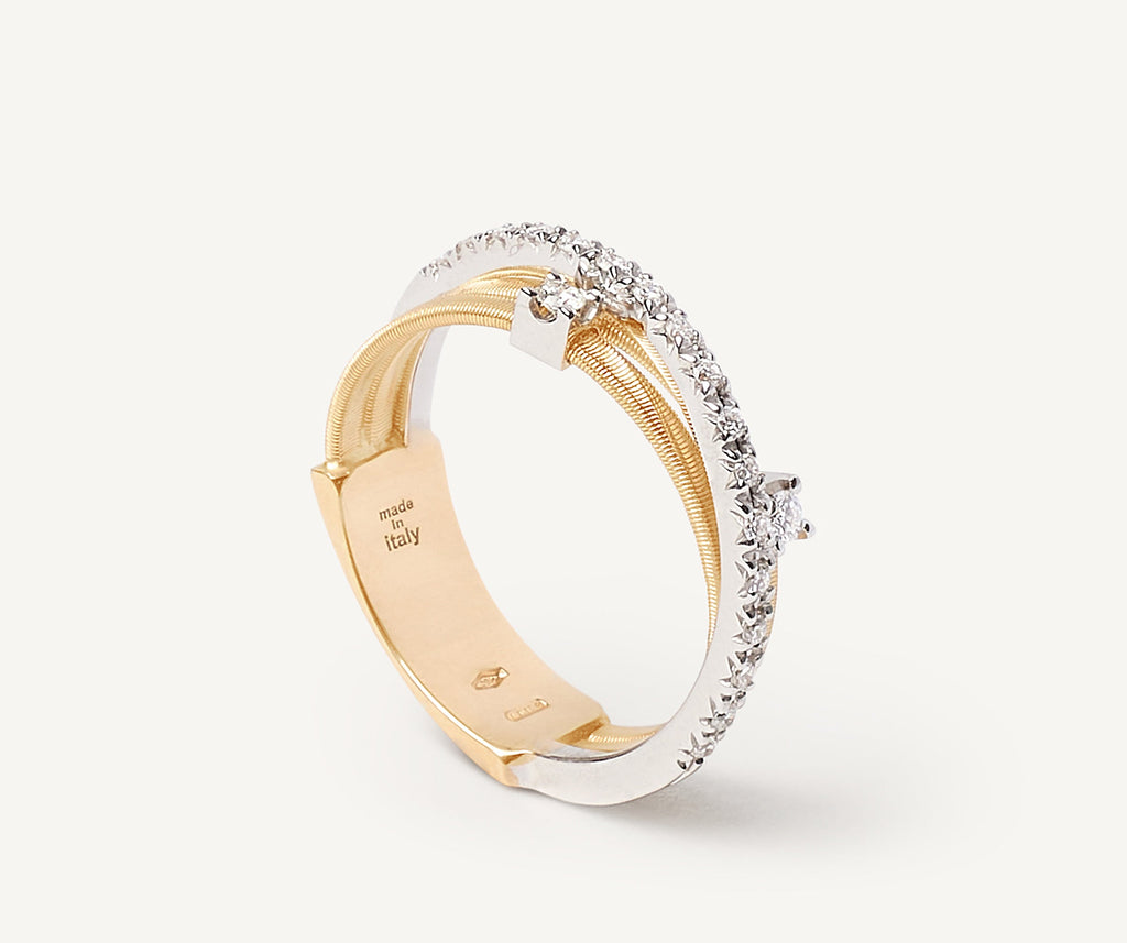 GOA 18K Yellow Gold 3-Strand Ring With Diamonds