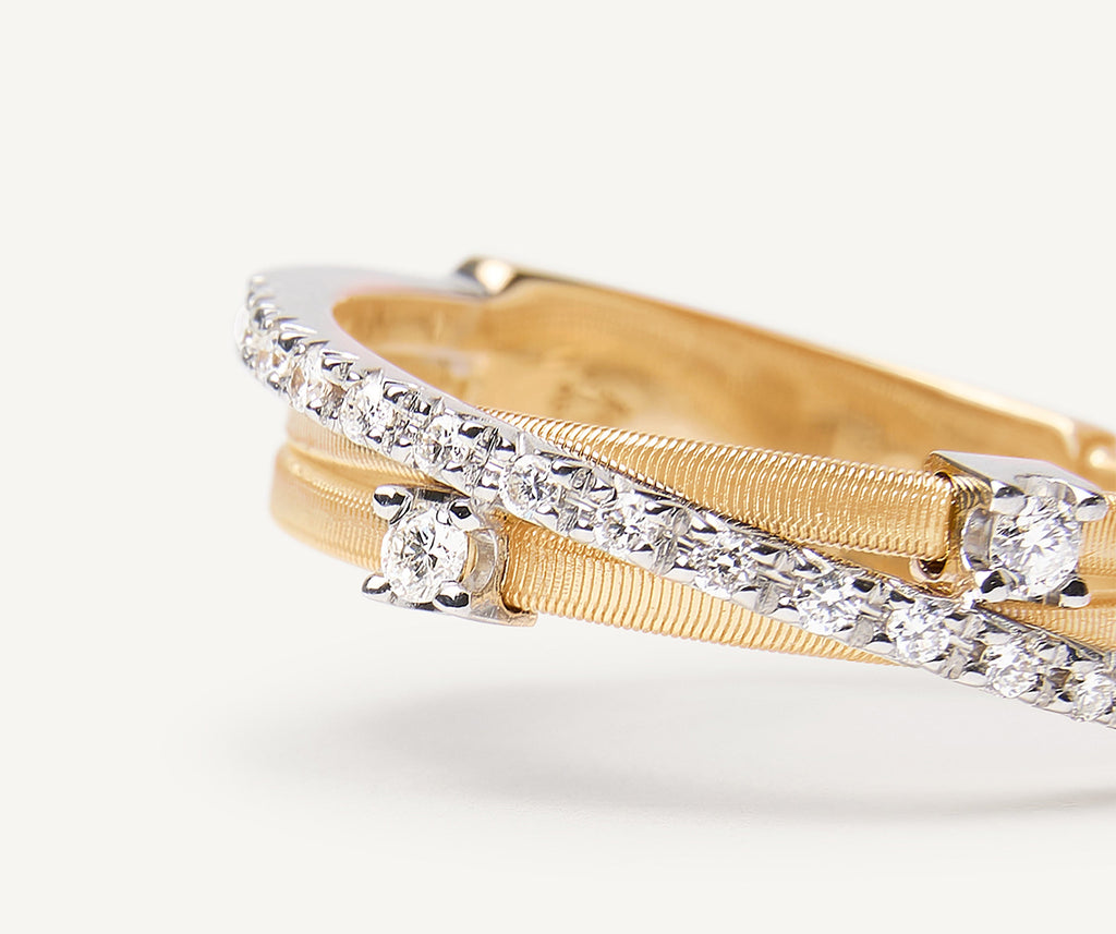 GOA 18K Yellow Gold 3-Strand Ring With Diamonds