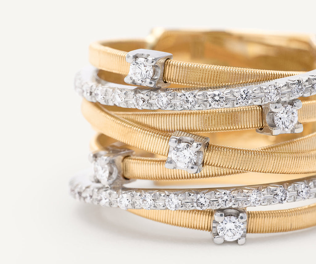 GOA 18K Yellow Gold 7-Strand Ring With Diamonds