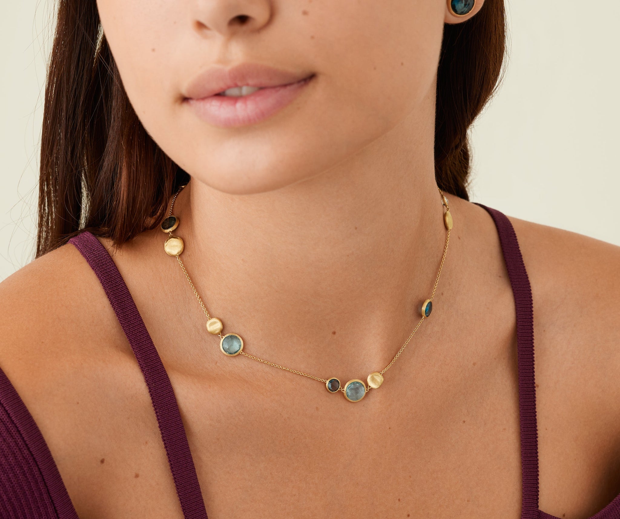 18K Yellow Gold Gemstone Necklace, 16.25