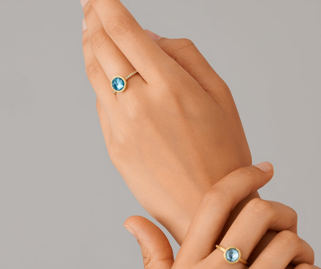 JAIPUR COLOR 18K Yellow Gold Gemstone Ring with Diamond Pavé Shank