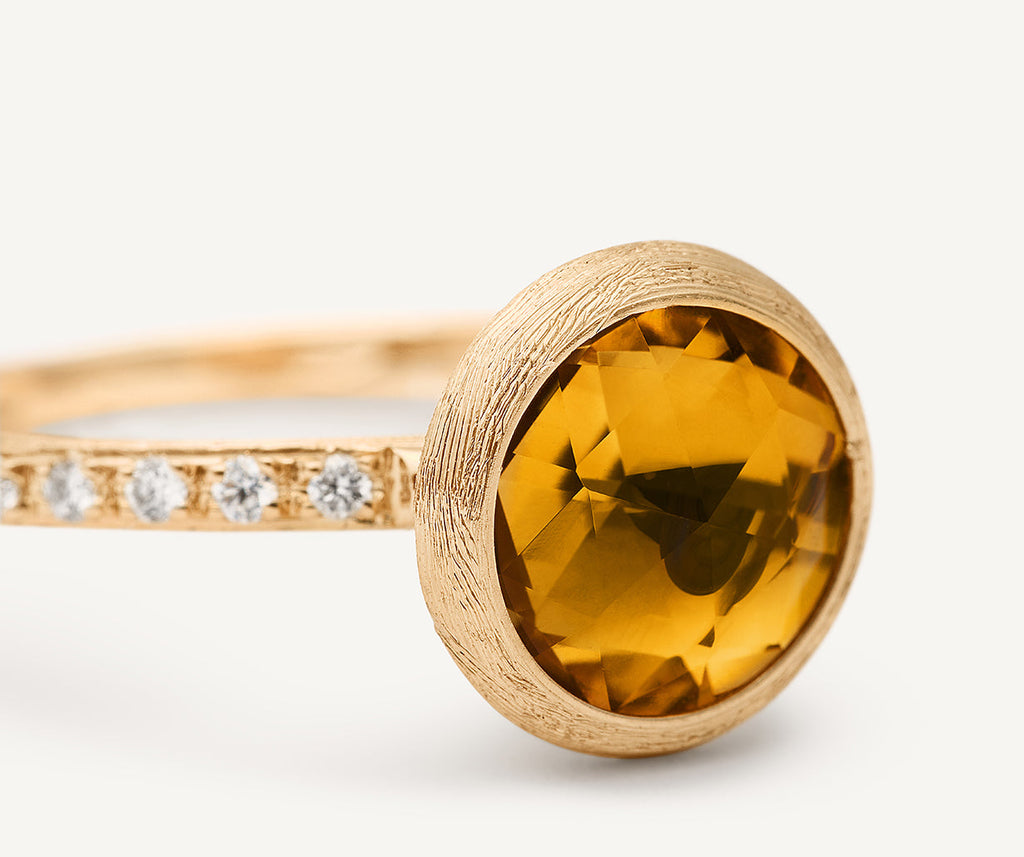 JAIPUR COLOR 18K Yellow Gold Gemstone Ring with Diamond Pavé Shank