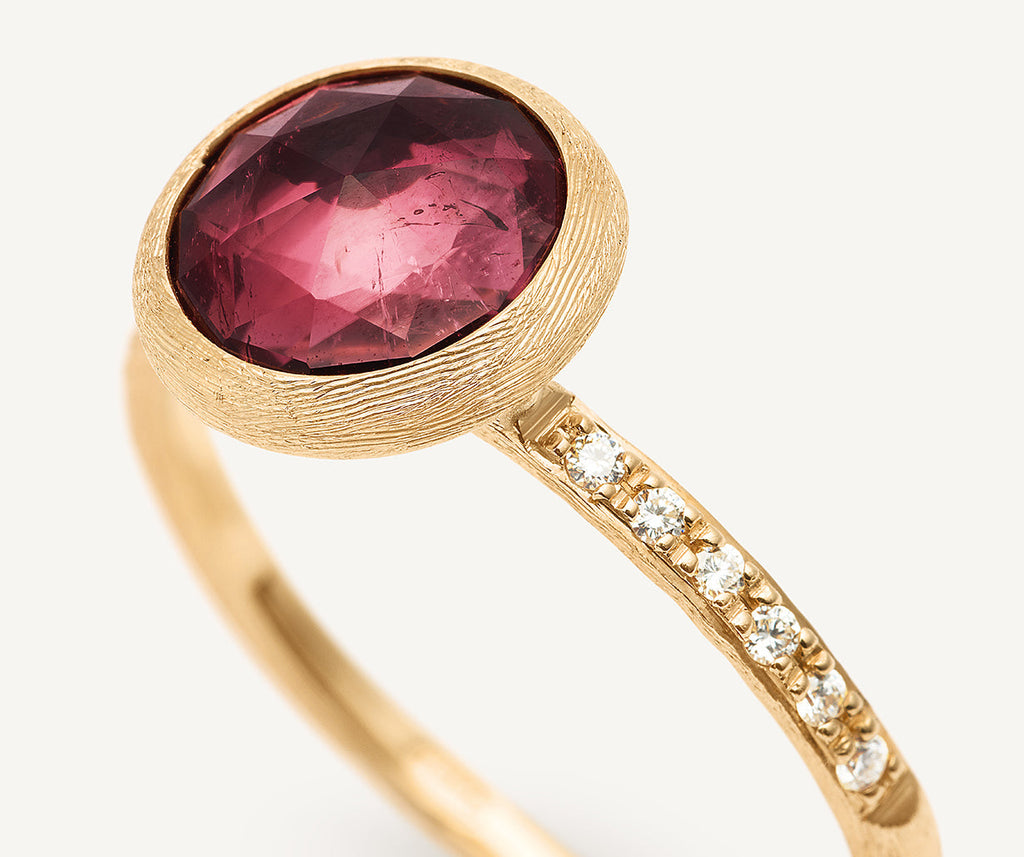 JAIPUR COLOR 18K Yellow Gold Gemstone Ring with Diamond Pavé Shank
