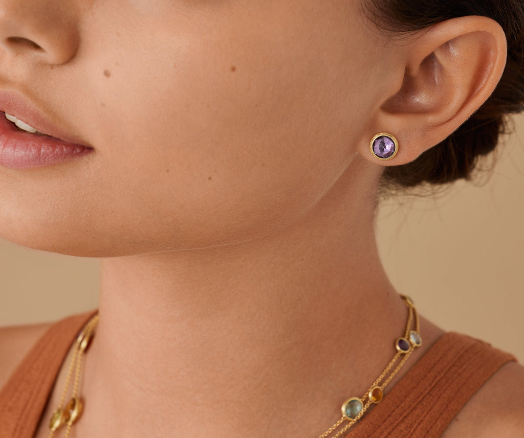 JAIPUR COLOR 18K Yellow Gold Gemstone Stud Earrings