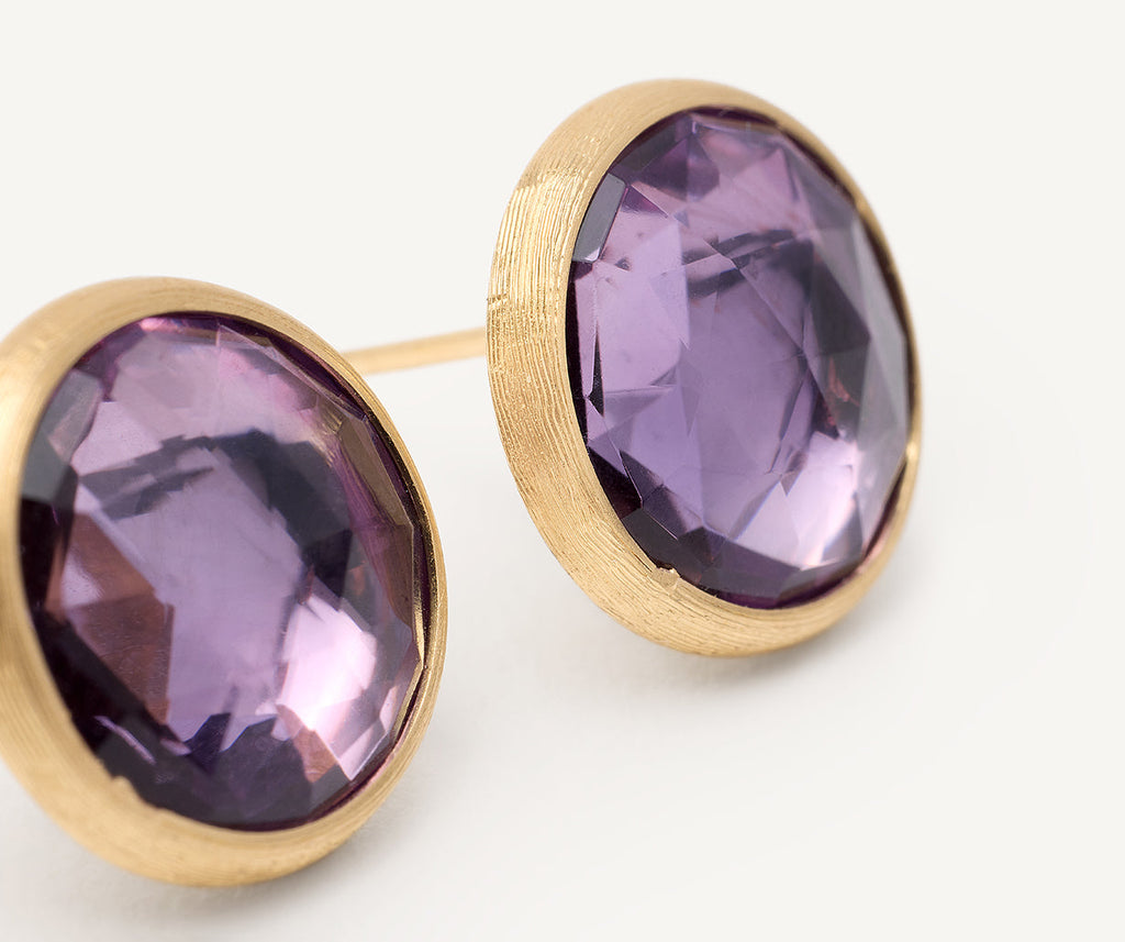 JAIPUR COLOR 18K Yellow Gold Gemstone Stud Large Earrings