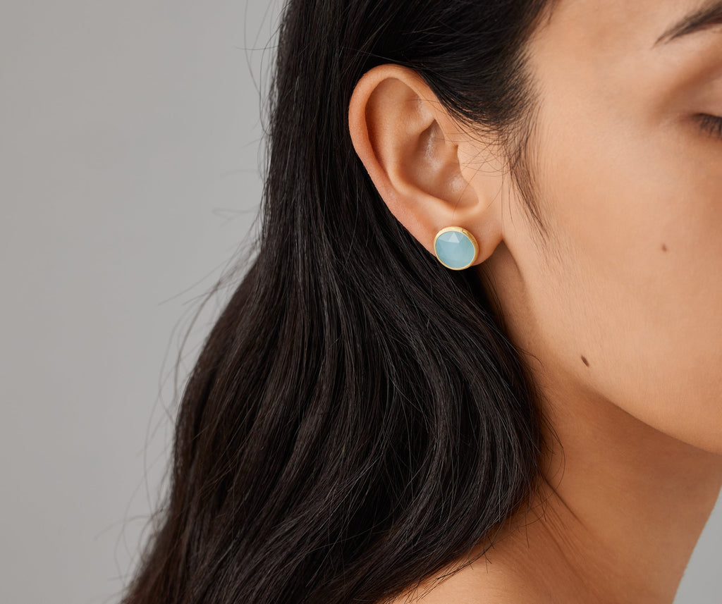 JAIPUR COLOR 18K Yellow Gold Gemstone Stud Large Earrings