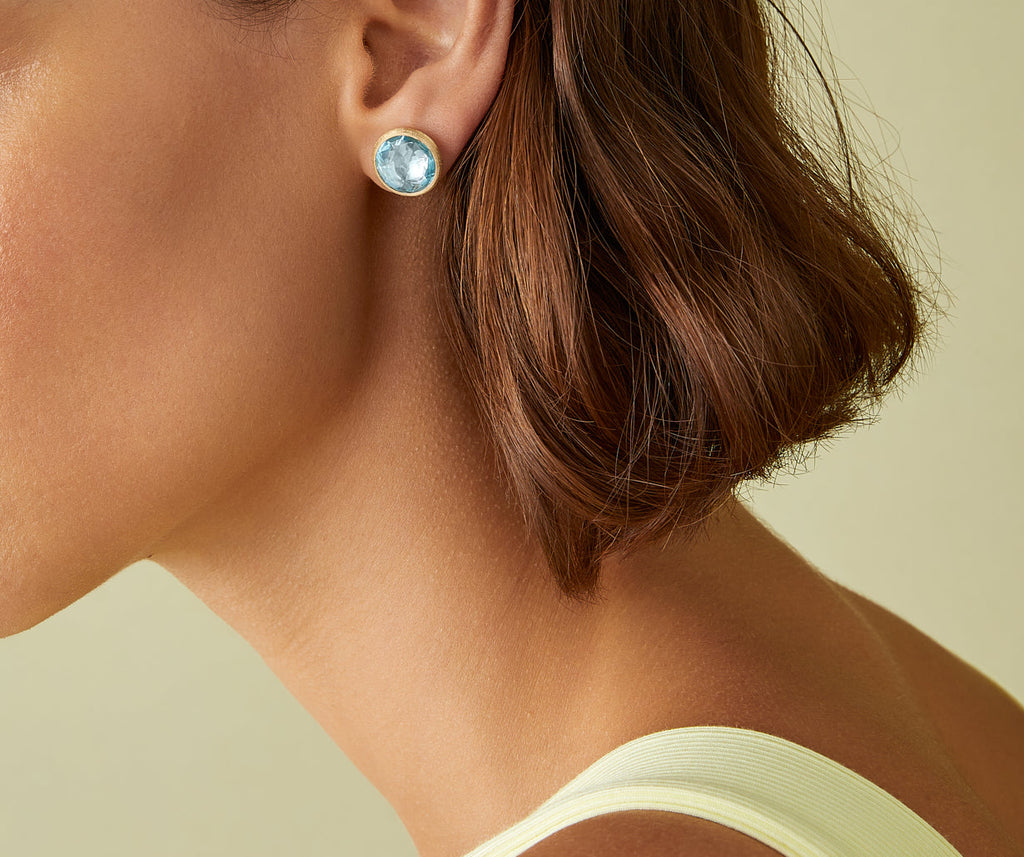 JAIPUR COLOR 18K Yellow Gold Gemstone Stud Large Earrings