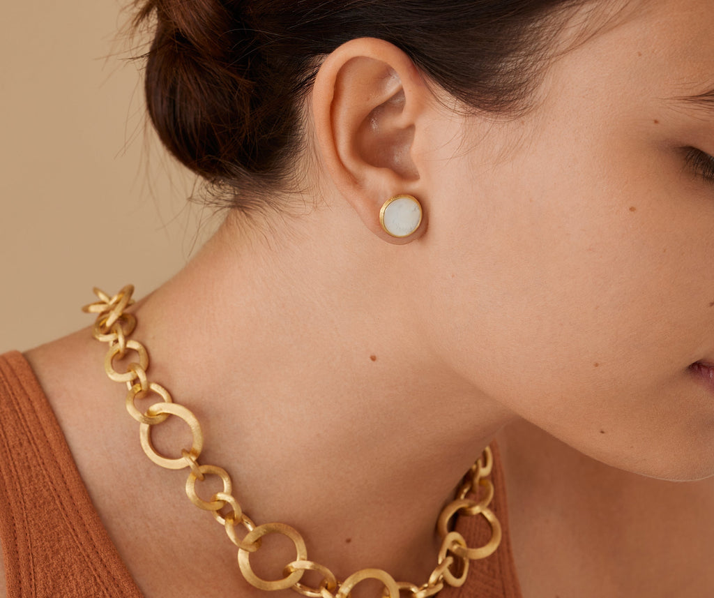 JAIPUR COLOR 18K Yellow Gold Gemstone Stud Large Earrings