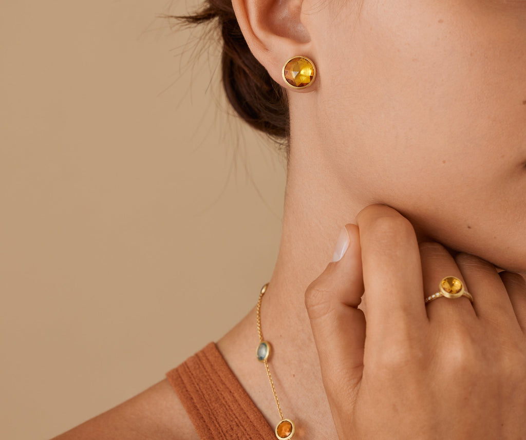 JAIPUR COLOR 18K Yellow Gold Gemstone Stud Large Earrings