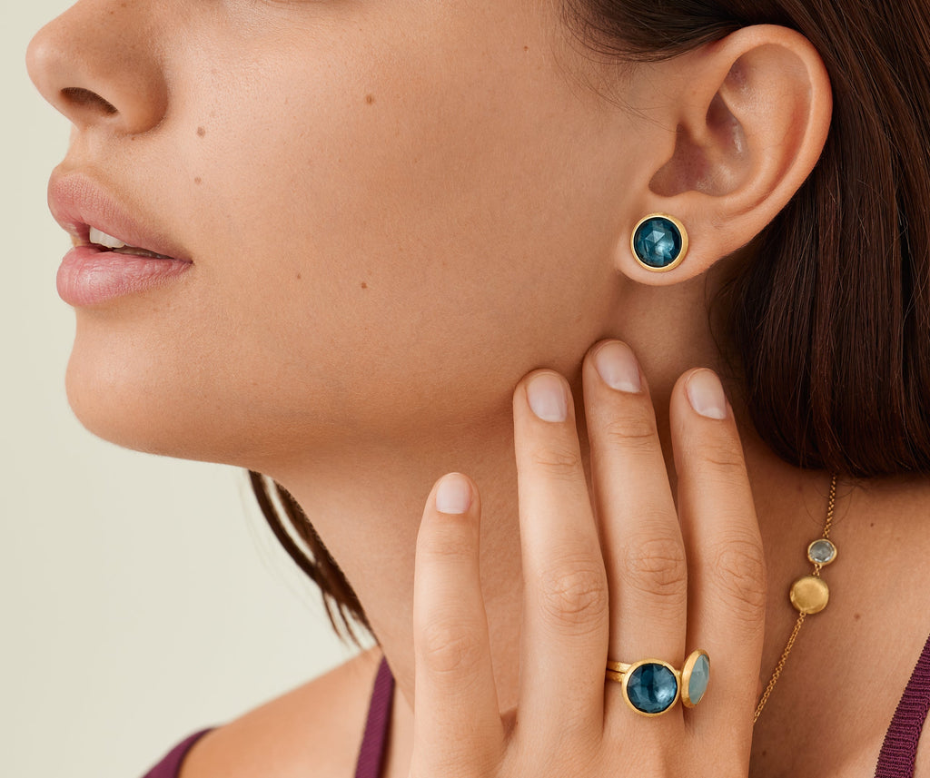 JAIPUR COLOR 18K Yellow Gold Gemstone Stud Large Earrings