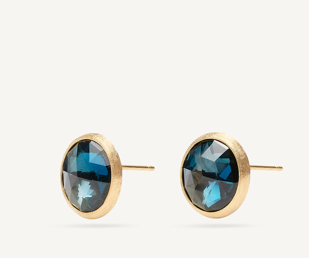JAIPUR COLOR 18K Yellow Gold Gemstone Stud Large Earrings