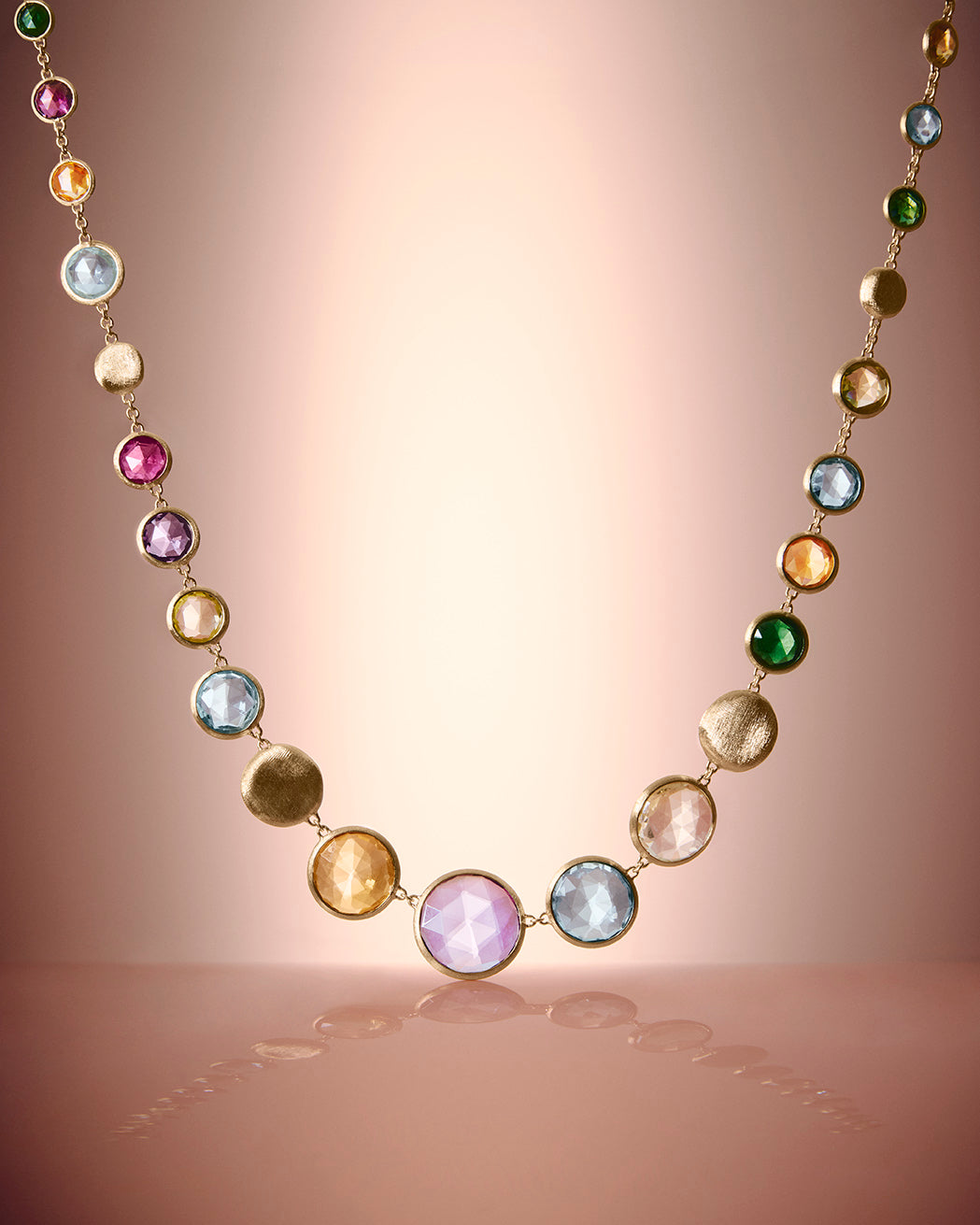 18K Yellow Gold Gemstone Graduated Necklace, 17