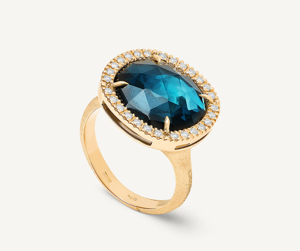 JAIPUR COLOR 18K Yellow Gold London Blue Topaz Cocktail Ring With Diamonds