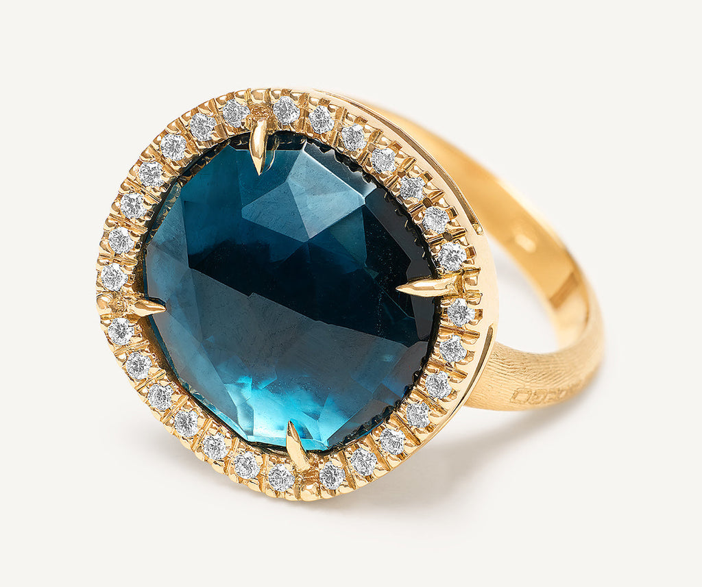 JAIPUR COLOR 18K Yellow Gold London Blue Topaz Cocktail Ring With Diamonds