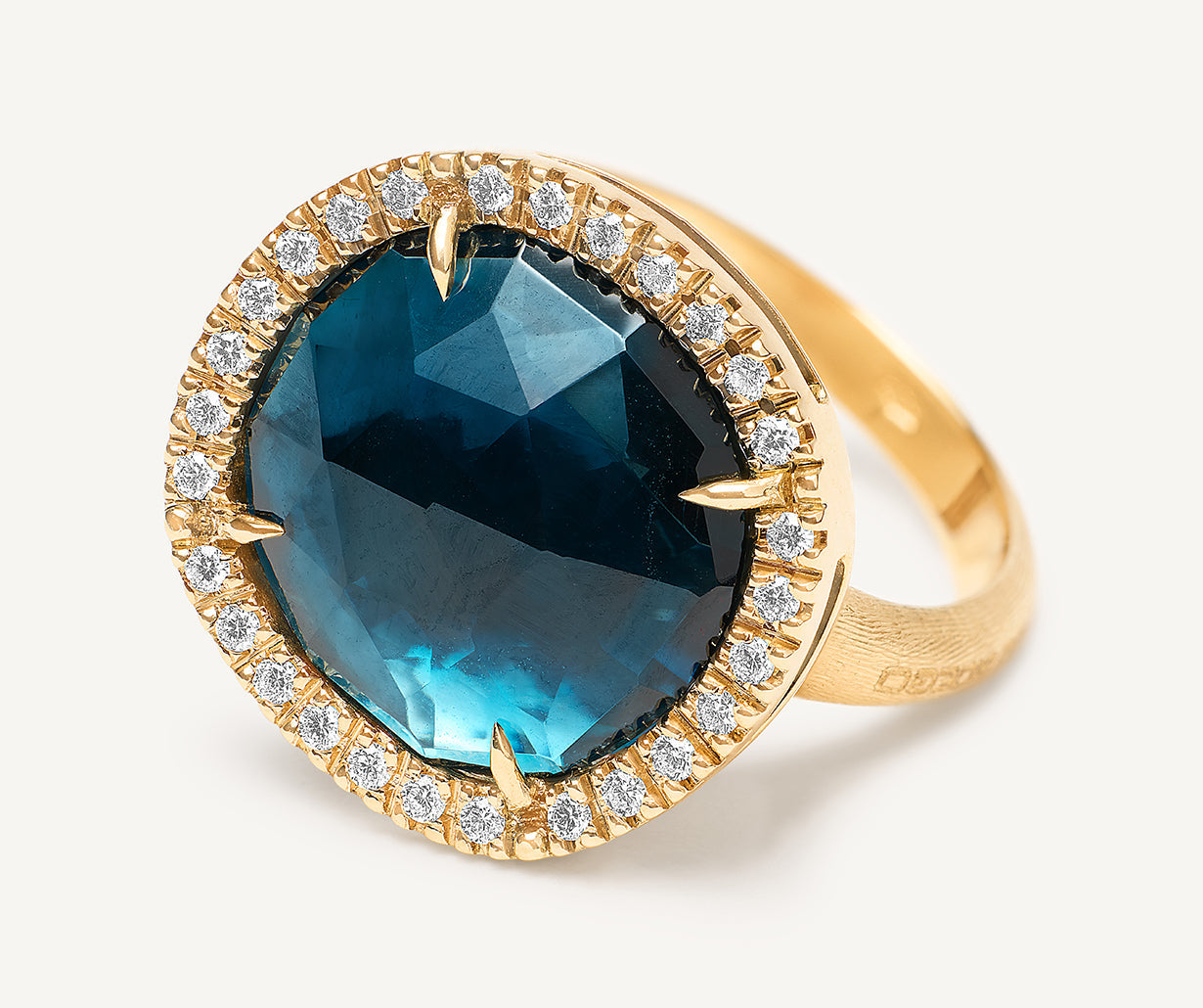 18K Yellow Gold London Blue Topaz Cocktail Ring With Diamonds