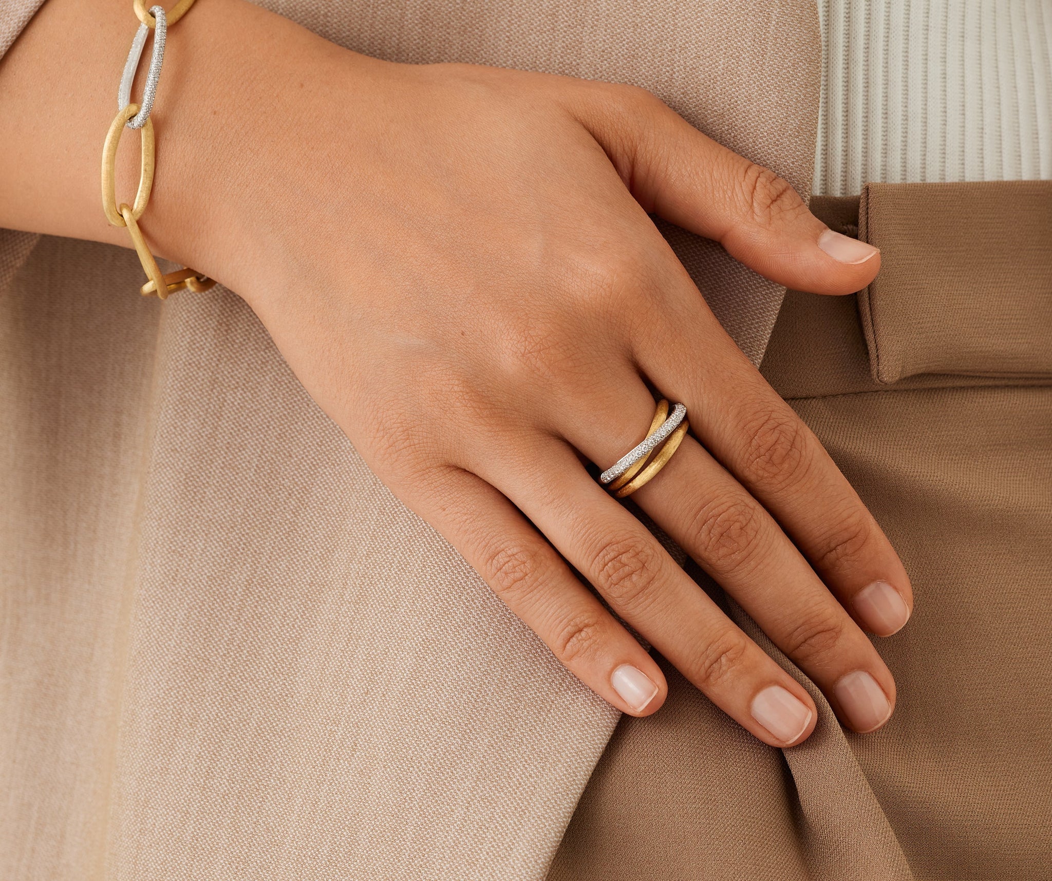 18K Yellow Gold 3-Strand Diamond Stackable Ring – Marco Bicego