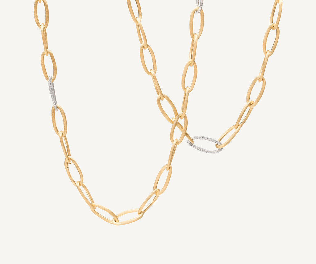 JAIPUR GOLD 18K Yellow Gold Convertible Oval Link Necklace With Pavé Diamonds Links CB2669_B2_YW_Q6