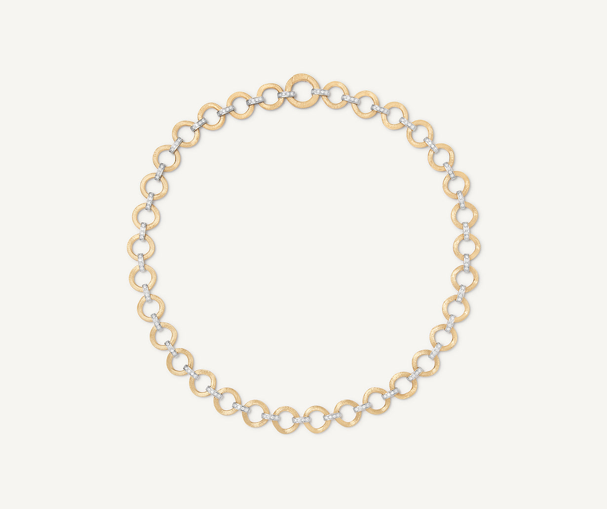 18K Yellow Gold Flat Link Collar Necklace With Diamond