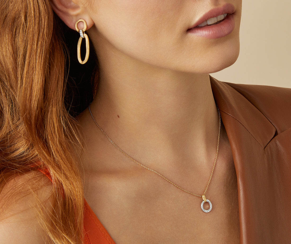 18K Yellow Gold Link Drop Earrings With Diamond Accents
