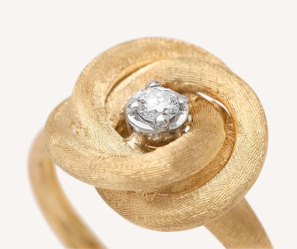 JAIPUR GOLD 18K Yellow Gold Stackable Floral Ring With Diamond Center