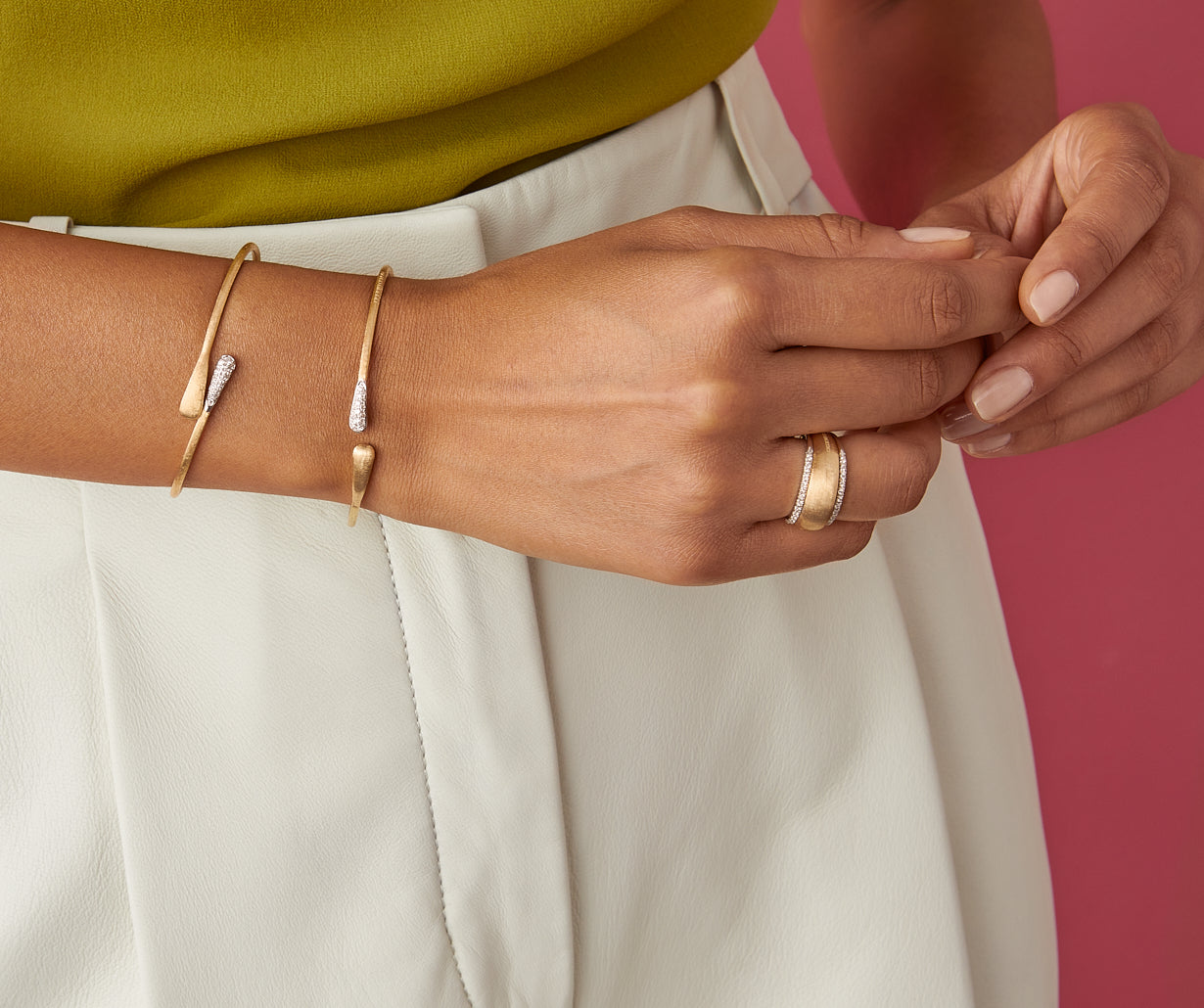 18K Yellow Gold Hugging Bangle with Diamonds – Marco Bicego