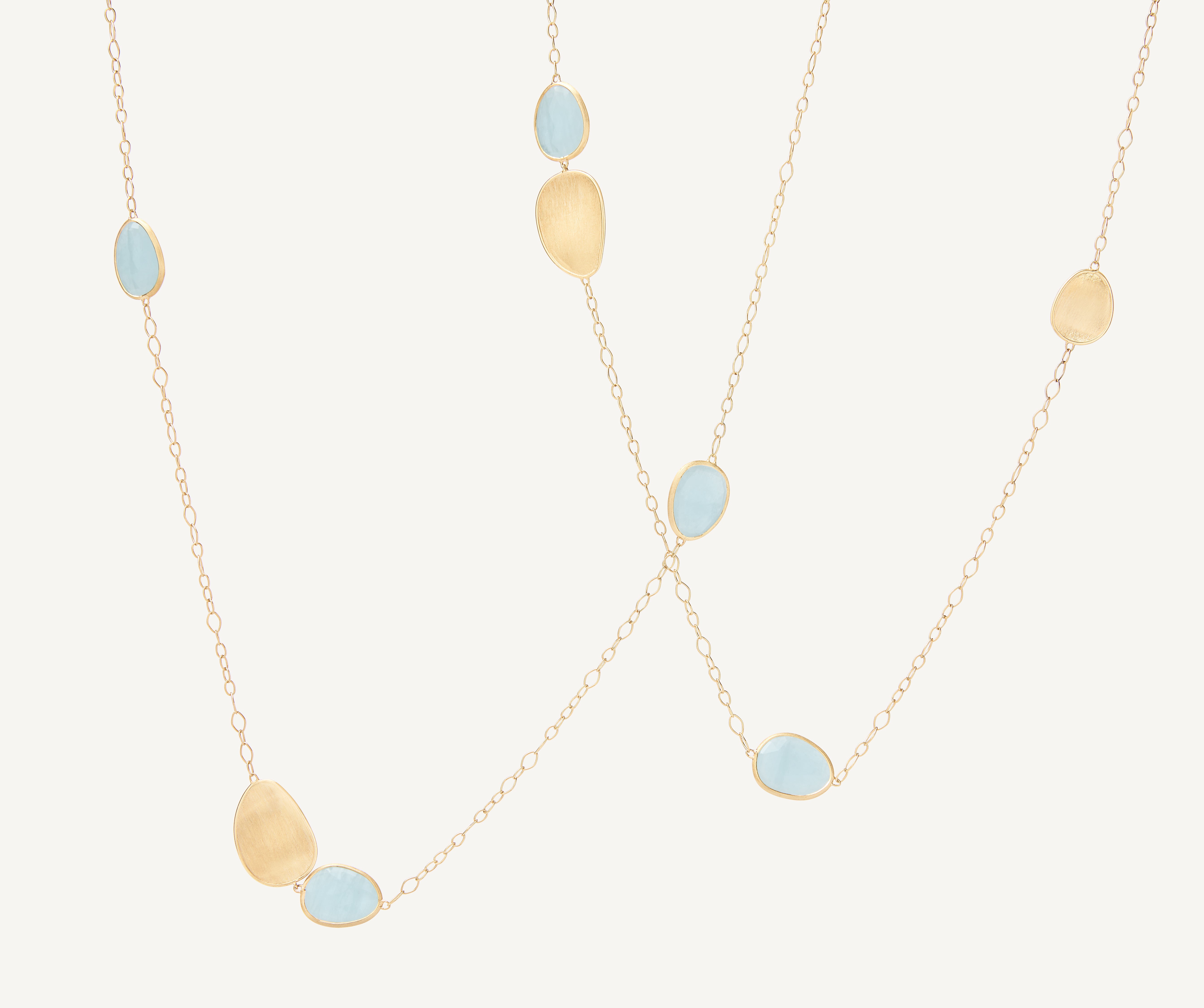 18K Yellow Gold Aquamarine Long Necklace | Lunaria Collection