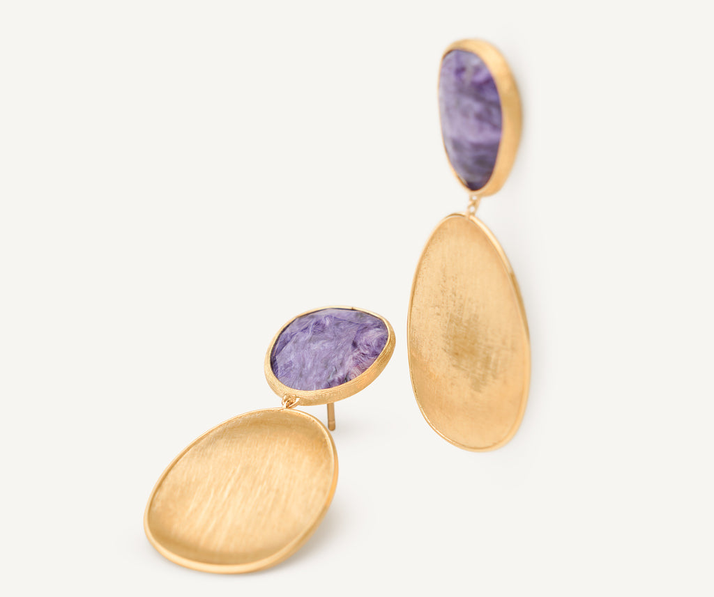 LUNARIA 18K Yellow Gold Double Drop Charoite Earrings OB1345_CIA01_Y_02